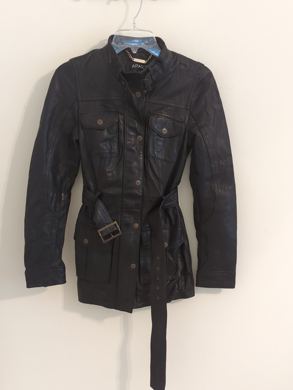 APART Black Leather Belted Women's Jacket - Tailored Utility Style